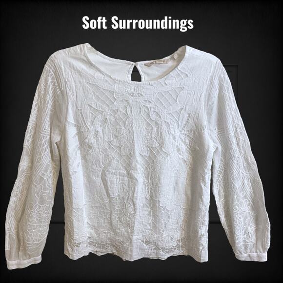 Soft Surroundings Tops - Soft Surroundings Top Tunic Woman’s SZ S White Lace Lined Long Sleeve